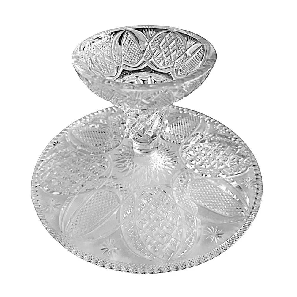 EAPG Vintage Clear Pressed Glass Cake Plate Stand Pedestal 9” Rare Collectible